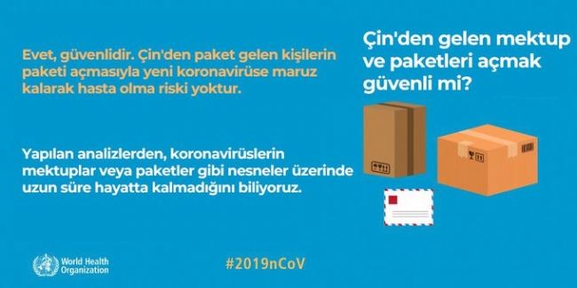 Dünya Sağlık Örgütü de Çin'den gelen kargolarla ilgili sorun olmadığını açıkladı.